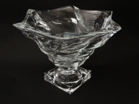 A Czechoslovakian glass / crystal pedestal bowl. Signed under Bohemia Treasury. Approx. 8 1/4"