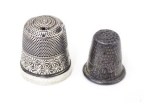 Two white metal thimbles, one titled ' For a good girl (2) Please Note - we do not make reference to