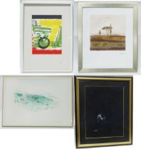Four assorted prints to include a limited edition print depicting a Tuscan landscape, an abstract