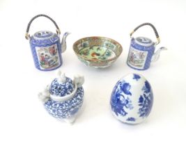 A quantity of assorted Oriental ceramics etc. to include bowl, teapot, censer etc. Please Note -
