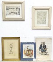 Five assorted prints, engravings and watercolours, to include two etchings by Alison Sigdworth Pen