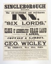 Buckinghamshire local interest: a Victorian auction advertising poster, 'Singleborough - the old-