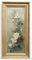 A 19thC oil on canvas depicting a study of roses. Approx. 35 1/2" x 13 1/2" Please Note - we do
