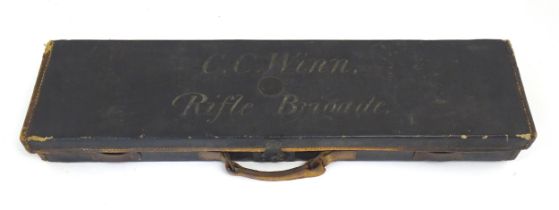 Militaria: a Victorian canvas and leather rifle motor case, the top inscribed 'C.C. Winn, Rifle