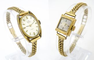 Two 9ct gold ladies wristwatches, one by Precimax, the other Accurist. Both with 9ct gold straps.