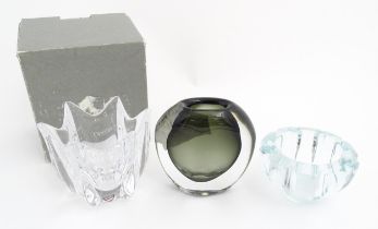 Scandinavian Glass: Three items of Swedish glass by Orrefors to include a vase by Nils Landberg, a
