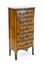 A late 19thC escritoire / secretaire abattant, with a marble top above thee drawers and a fall front