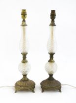 A pair of gilt metal table lamps with glass detail. Approx. 18 1/2" high (2) Please Note - we do not