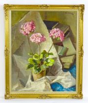 Norman Egmont Manners (b. 1905), Oil on canvas, Primula, A still life study with flowers and