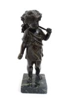 A late 19thC cast bronze figure of a cherub / putto representing Harvest, holding fruiting vines. On