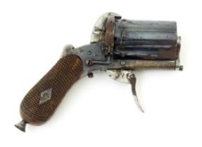 A late 19thC pinfire pepperbox revolver, the blued cylinder with Birmingham proof marks, the