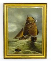 Late 19th / early 20th century, Oil on canvas, A French sailing boat at sea. Titled Fuite Devant
