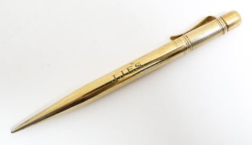 A 9ct gold 'Centennial' propelling pencil by Sampson Mordan & Co. Patent no. 179005. Approx. 4 1/