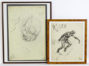 Ronald William (Josh) Kirby, (1928-2001), Two drawings of musculoskeletal men, one depicting a man