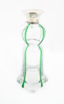 Hukin & Heath: An early 20thC glass decanter / carafe with clear glass body having trailed green