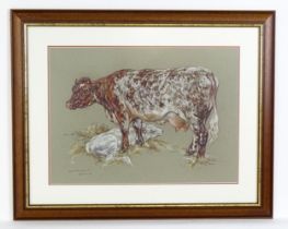 Leslie Charlotte Benenson (1941-2018), Pastel on paper, A study of cow and calf. Signed, dated