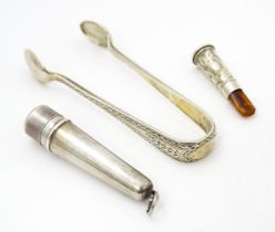 Victorian silver sugar tongs hallmarked Birmingham 1899, maker Thomas Hayes. Together with a