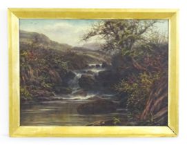 Frank Fairfax, Early 20th century, Oil on canvas, A mountain river scene with water cascading over