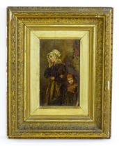 19th century, Oil on wood panel, Mother and child. Bears old Miller & Co. framers label to