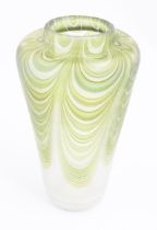 An art glass vase of tapering form with iridescent detail by Sanders & Wallace. Signed and dated