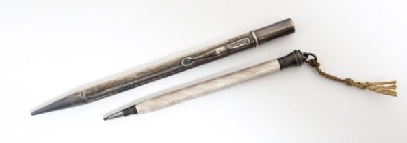 Two silver propelling pencils, one with guilloche enamel decoration, the other hallmarked Birmingham