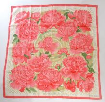 Vintage fashion / clothing: A Hermes silk pink and cream scarf, 'Les Pivoines' by Christiane