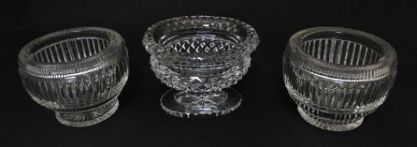 Three cut glass Georgian salts. Approx 2 1/2" high (2+1) Please Note - we do not make reference to