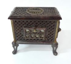 A 20thC French cast iron Godin Chauffette stove, approx 20 1/2" tall, 20 1/2" wide, 11 1/2" tall