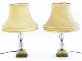 A pair of table lamps with onyx and glass bases. Approx. 18 1/2" high overall (2) Please Note - we