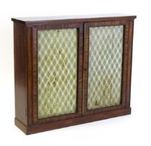 An early 19thC mahogany cabinet with a rectangular top above two grilled doors fitted with a