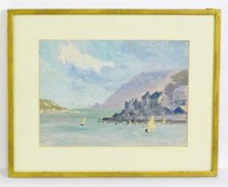 20th century, Oil on card, An Impressionist coastal scene with cottages on the shore and sailing