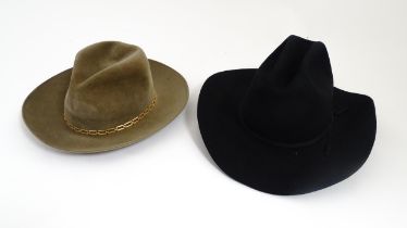 Vintage fashion / clothing: A black cowboy hat in USA hat size 7 1/4, the inside marked 'The