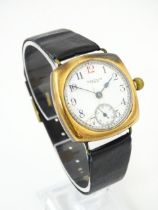 An American Waltham USA gentlemans 9ct gold cased wristwatch, the white enamel dial with Arabic