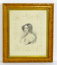 19th century, Pencil on paper, A portrait of a young Victorian woman, with an embossed paper