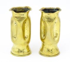 Militaria : a pair of WWI / World War One / WW1 / First World War trenchart bud vases, recast from