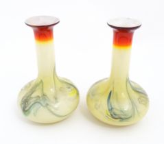 A pair of mid century Art glass vases in the manner of Dalian Snowflake glass. Approx 7 1/2" high