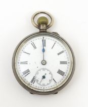 A Continental .800 silver fob watch the white enamel dial with subsidiary seconds dial. Approx 1 1/