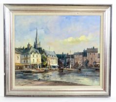 Ivan Taylor (b. 1946), Oil on board, Honfleur, A small French harbour scene with boats. Signed lower