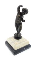 An 18th / 19thC bronze model of a dancing cherub raised on a marble base. Approx. 10 1/2" high