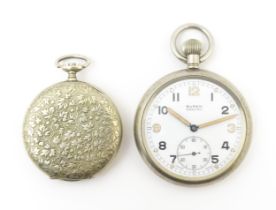 A Military pocket watch, the white enamel dial signed Buren Grand Prix with Arabic numerals and