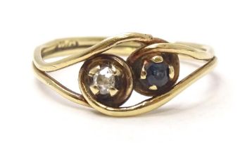 A 9ct gold ring set with sapphire and diamond. Ring size approx H Please Note - we do not make