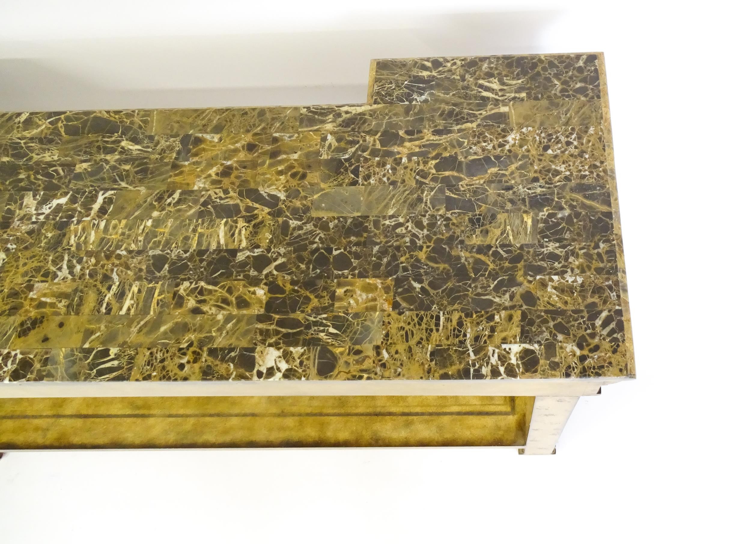 A late 20thC marble and wooden topped inverted break front console table with two pairs of lion - Image 7 of 10