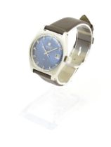 A Tissot PR516 steel cased manual wind gentlemans wrist watch with blue dial. Watch case approx. 1