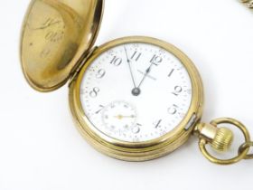 An American Waltham Watch Company pocket watch, the gold plated hunter case with top wind movement ,