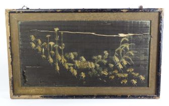 A Japanese silkwork embroidery depicting a procession of insects to include grasshoppers, praying