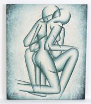 20th century, Mixed media, An abstract nude couple. Indistinctly signed lower left. Approx. 22 3/