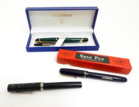 A cased Waterman Paris fountain pen with spare reservoir, together with a boxed Mabie Todd & Co Swan