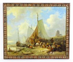 20th century, Continental School, Oil on canvas, A small harbour scene with fishing boats,