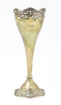 A silver bud vase with openwork decoration hallmarked London 1911, maker Josiah Williams & Co.