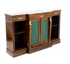 A Regency period rosewood chiffonier of breakfront form, having a single long drawer to the centre